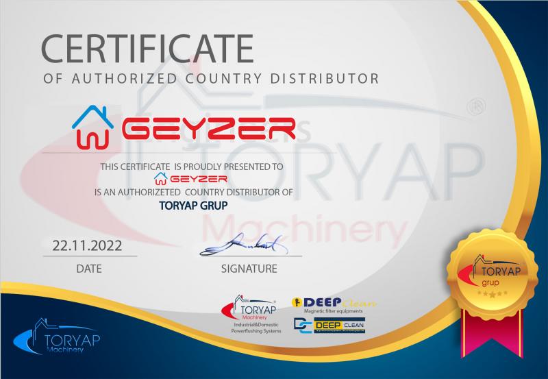 Сертифікат авторизованого дистриб'ютора TORYAP GRUP