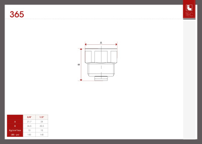 Таблиця розмірів Відсікаючий клапан для відповітрювача tap 3650012 